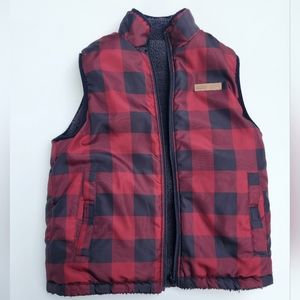 Buffalo David Bitton Red Black Gray Sherpa on one side Reversible Vest